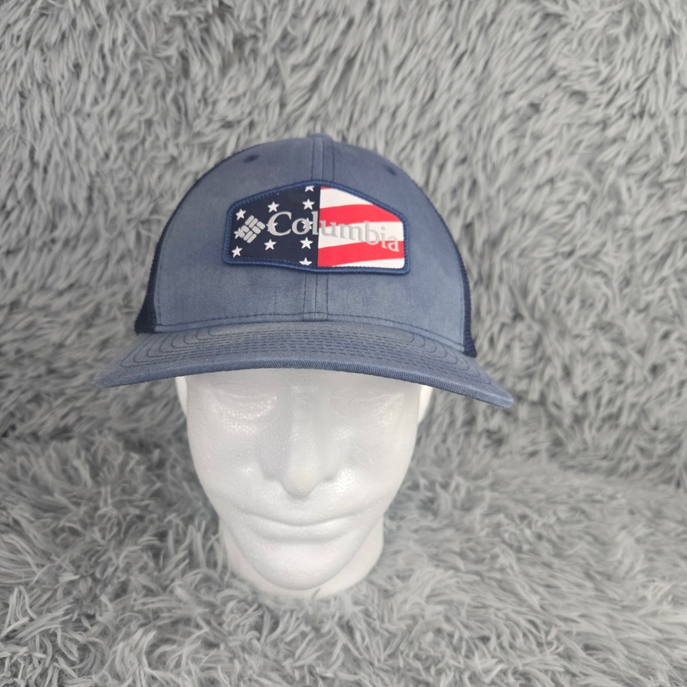 Columbia Trucker Hat Mens L/XL‎ Blue American Flag Patch Mesh Flexfit 1497751